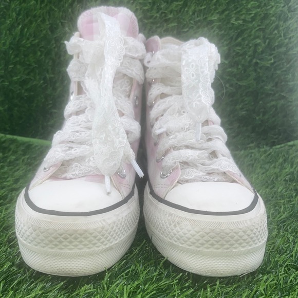 Converse Chuck Taylor All Star Platform Pink Gingham Lace Up High Top Sneakers - Picture 2 of 12